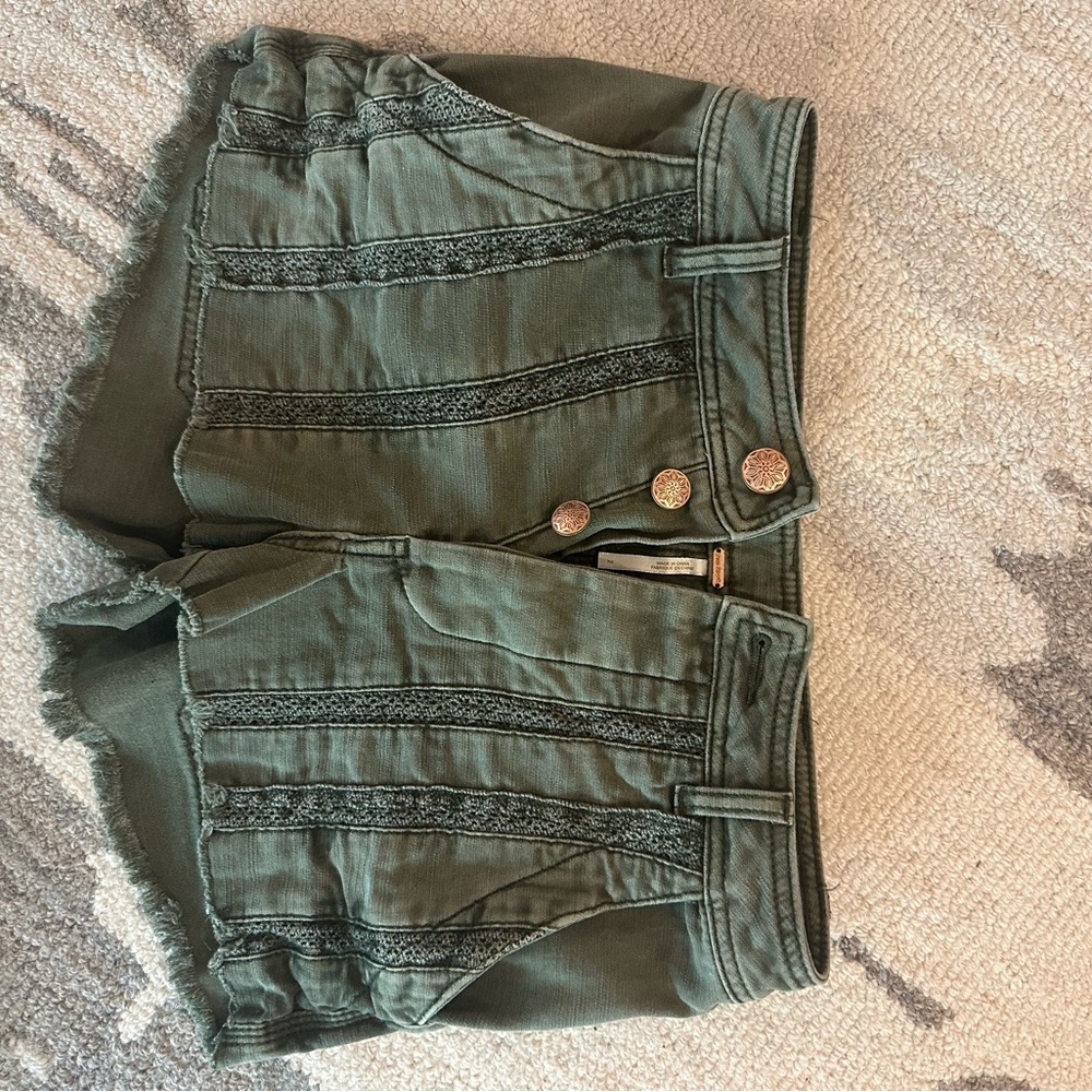 Free People Olive Cargo Shorts with Lace Detail